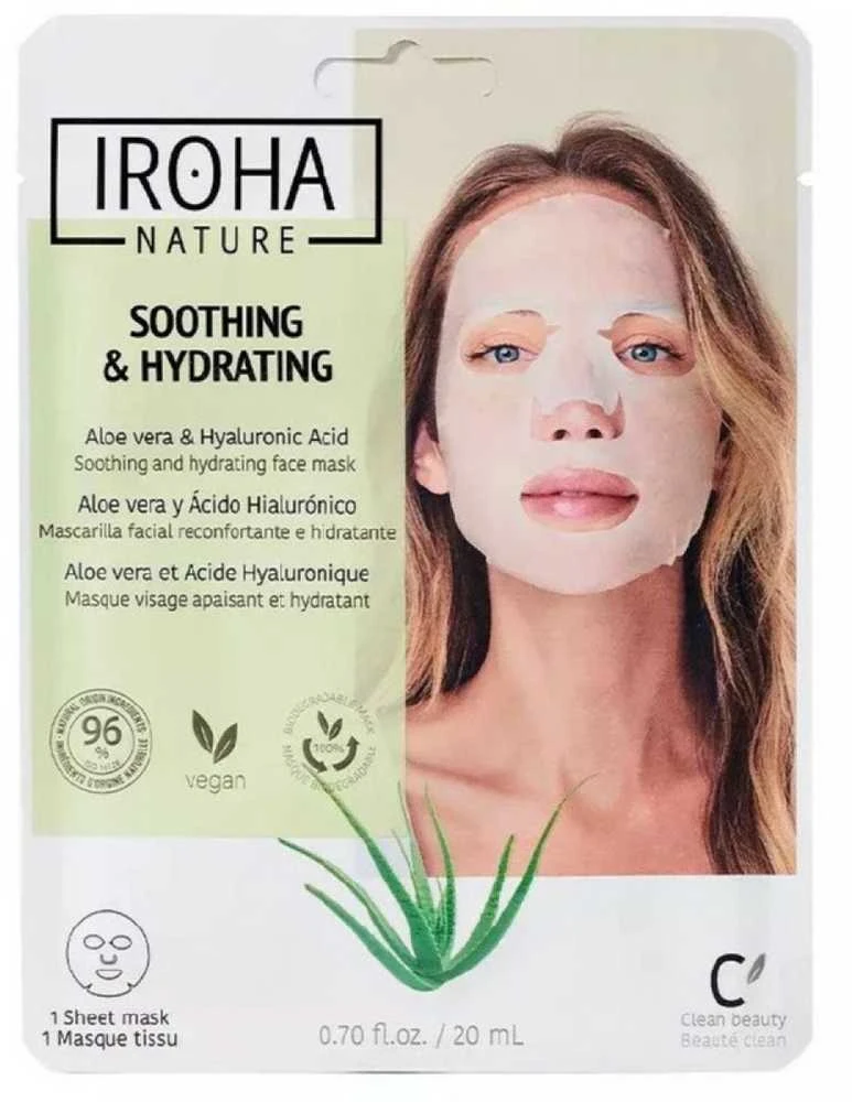 Veido kaukė Iroha Nature Soothing & Hydrating, su alaviju ir hialurono rūgštimi, 20 ml