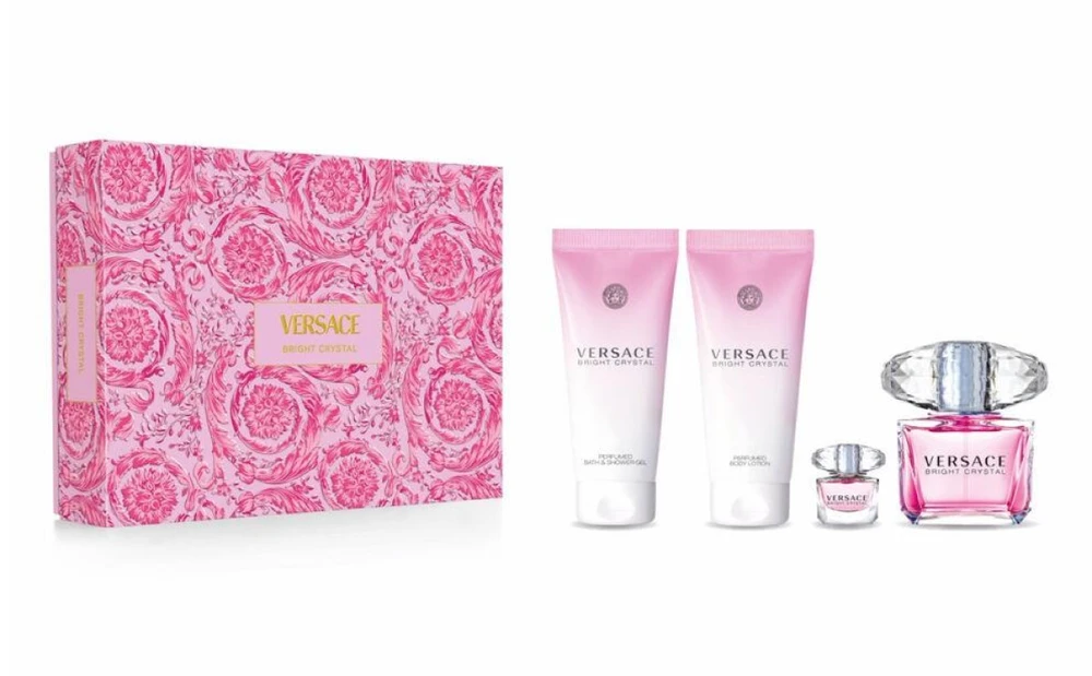 Kvepalų rinkinys moterims Versace Bright Crystal (EDT, 90 ml + EDT, 5 ml + kūno losjonas, 100 ml + dušo želė, 100 ml)