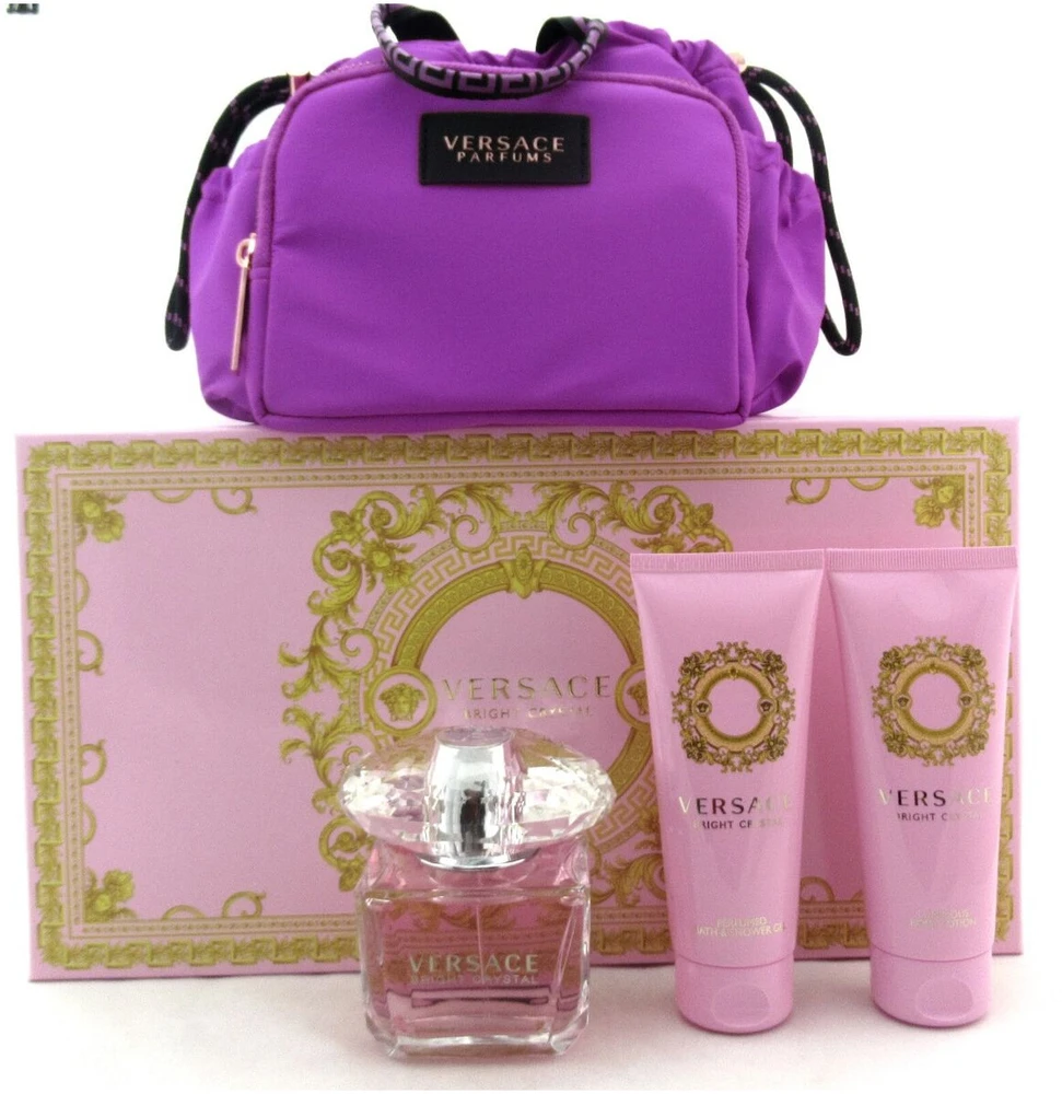 Kvepalų rinkinys moterims Versace Bright Crystal (EDT, 90 ml + kūno losjonas, 100 ml + dušo želė, 100 ml + kosmetinė)