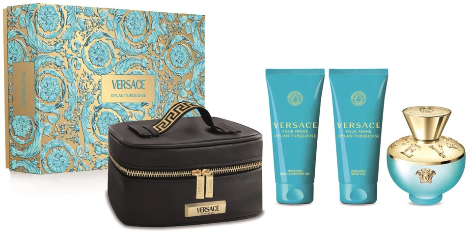 Kvepalų rinkinys moterims  Versace Dylan Torquoise (EDT, 100 ml + kūno losjonas, 100 ml + dušo želė, 100 ml + kosmetinė)