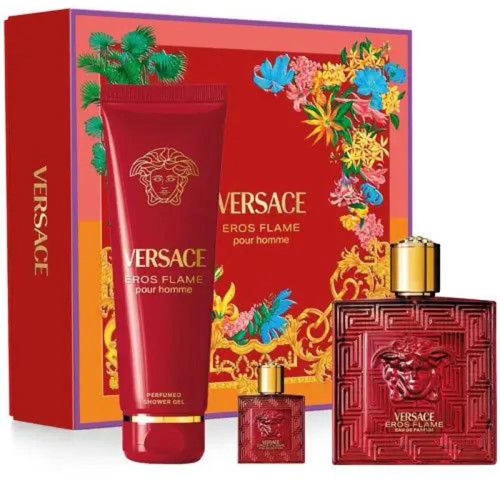 Versace Eros Flame rinkinys vyrams (EDP, 100 ml + EDP, 5 ml + dušo želė,150 ml)