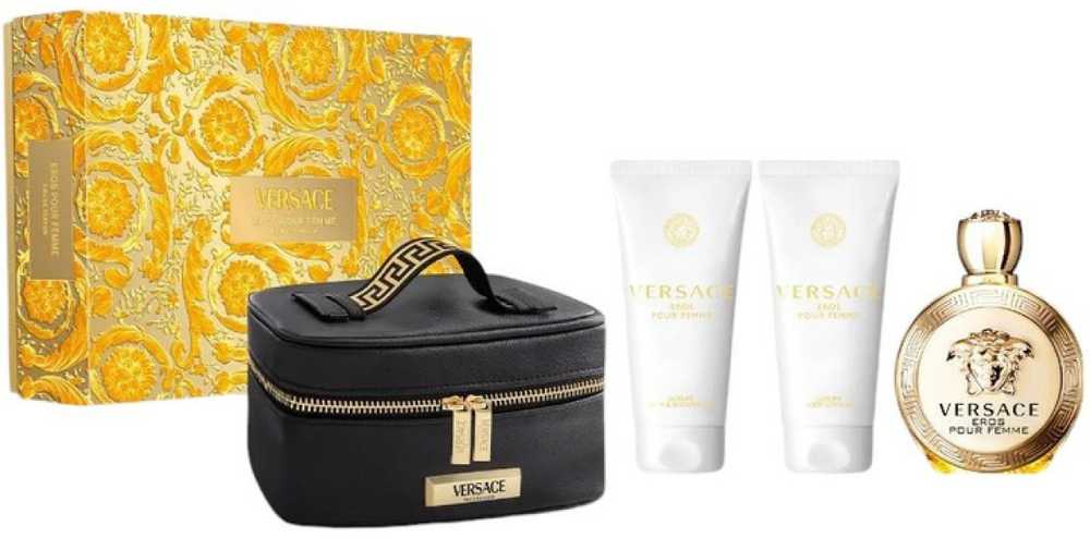 Versace Eros Pour Femme rinkinys moterims (EDP, 100 ml + kūno losjonas, 100 ml + dušo želė, 100 ml + kosmetinė)
