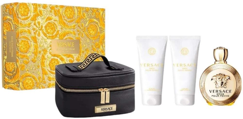 Versace Eros Pour Femme rinkinys moterims (EDP, 100 ml + kūno losjonas, 100 ml + dušo želė, 100 ml + kosmetinė)