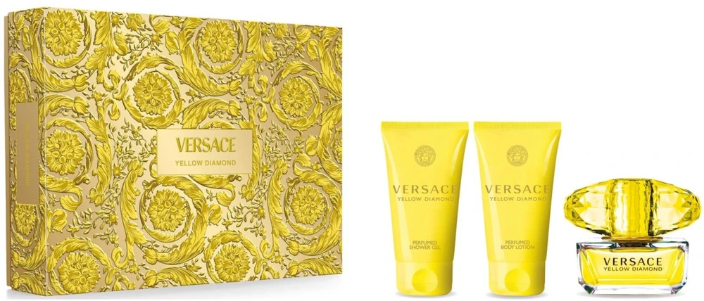 Versace Geltona Diamond rinkinys moterims (EDT, 50 ml + kūno losjonas, 50 ml + dušo želė, 50 ml)