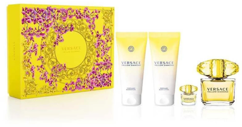 Versace Geltona Diamond rinkinys moterims (EDT, 90 ml + kūno losjonas, 100 ml + dušo želė, 100 ml + EDT, 5 ml)