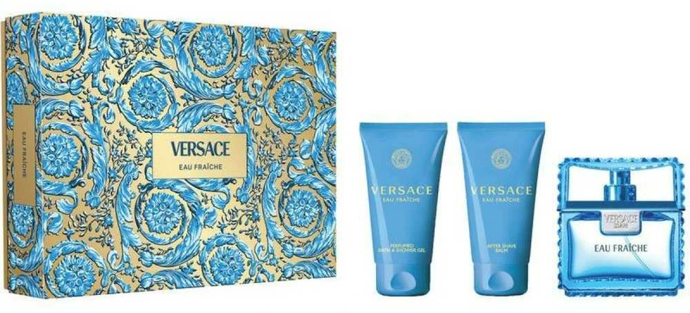 Versace Man Eau Fraiche Giftset rinkinys vyrams (EDT, 50 ml + dušo želė, 50 ml + balzamas po skutimosi, 50 ml)