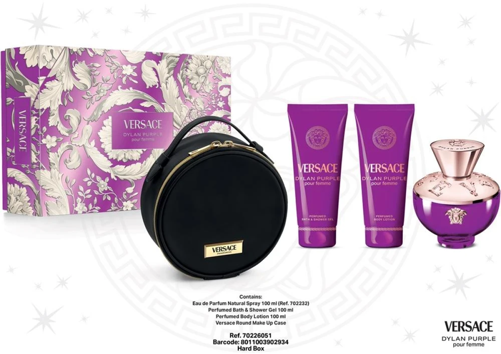Kvepalų rinkinys moterims Versace Pour Femme Dylan Purple (EDP, 100 ml + dušo želė, 100 ml + kūno losjonas, 100 ml + kosmetinė)
