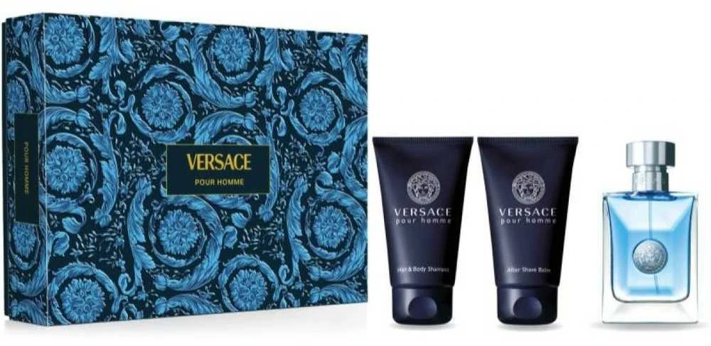 Versace Pour Homme rinkinys vyrams (EDT, 50 ml + balzamas po skutimosi, 50 ml + kūno ir plaukų šampūnas, 50 ml)