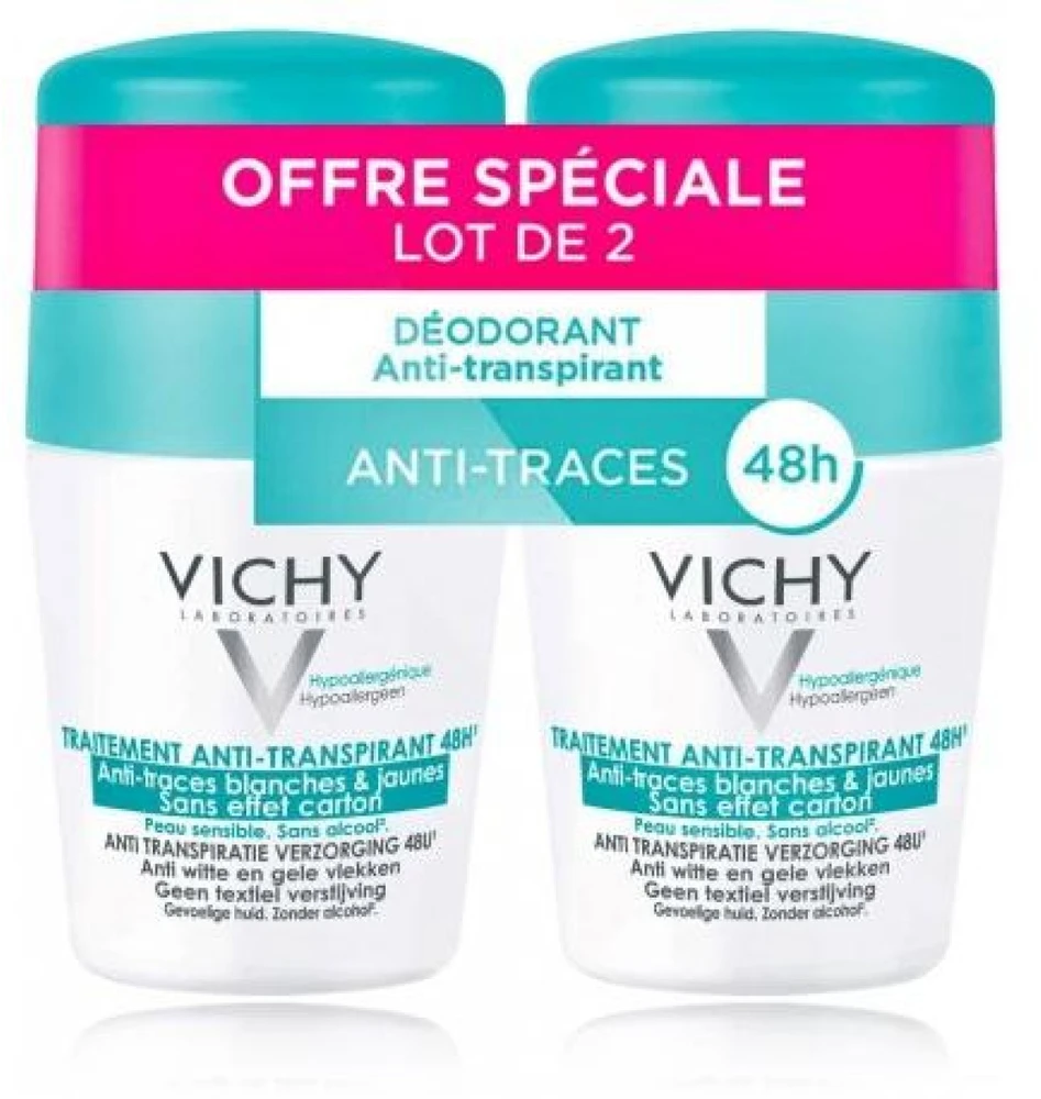 "Vichy" rutulinių antiperspirantų nuo baltų ir geltonų dėmių rinkinys 2 x 50 ml