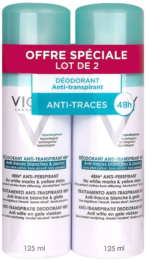 Vichy Anti-Perspirant Dezodorantas 48H purškiamas antiperspirantas, 2x125 ml