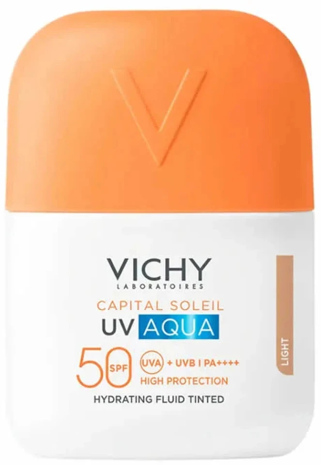 Vichy Capital Soleil UV Aqua drėkinamasis fluidas, tonuotas SPF50+, 50 ml, šviesus