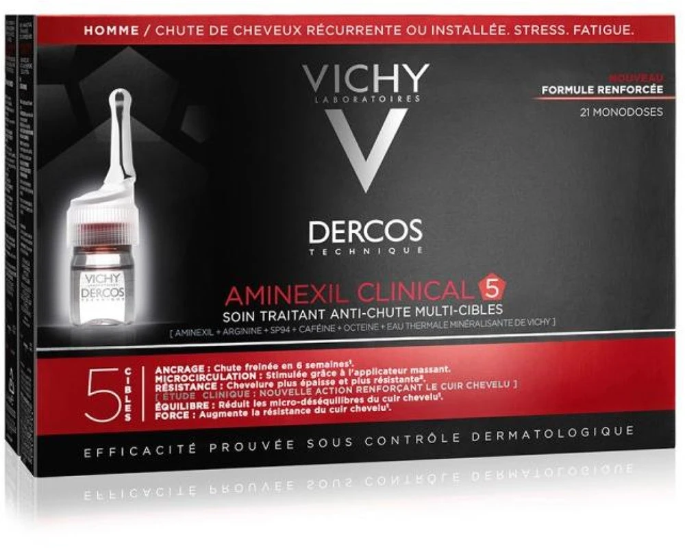 Priemonė nuo plaukų slinkimo Vichy Dercos Aminexil Clinical 5, 21 x 6 ml