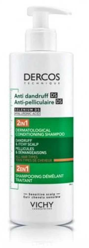Vichy Dercos Nuo pleiskanų 2 in 1 Šampūnas + Conditioner šampūnas–kondicionierius pleiskanojančiai galvos odai, 390 ml