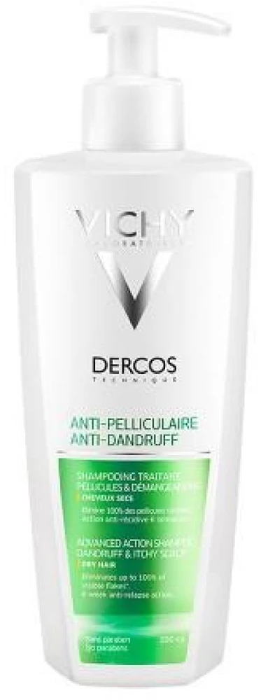 VICHY šampūnas nuo pleiskanų sausai galvos odai DERCOS, 390 ml