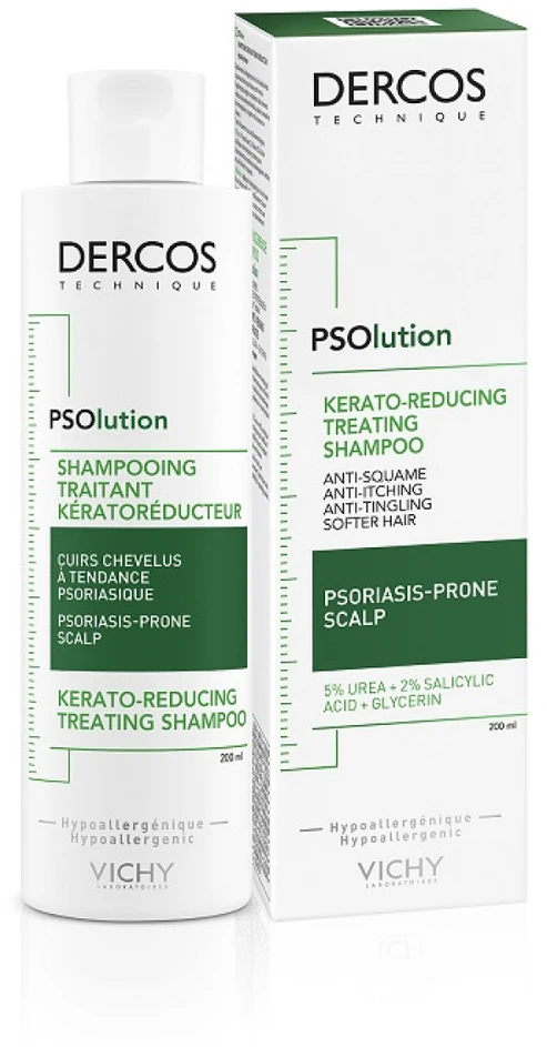 Plaukų šampūnas psoriazės pažeistai odai Vichy Dercos Psolution Shampoo Kerato-reducing Treatment, 200 ml
