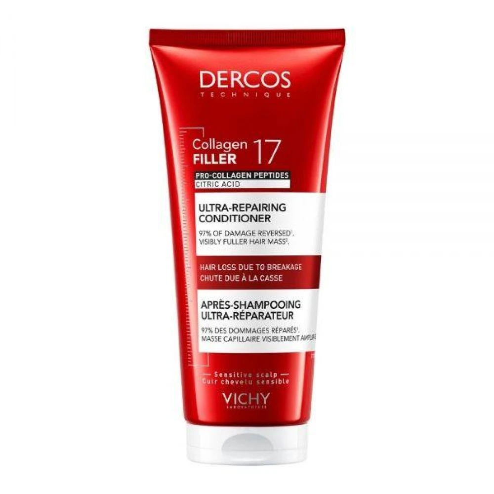 Vichy Dercos Ultra-Repair Collagen Filler 17 Conditioner intensyvaus poveikio gaivinamasis plaukų kondicionierius, 200 ml