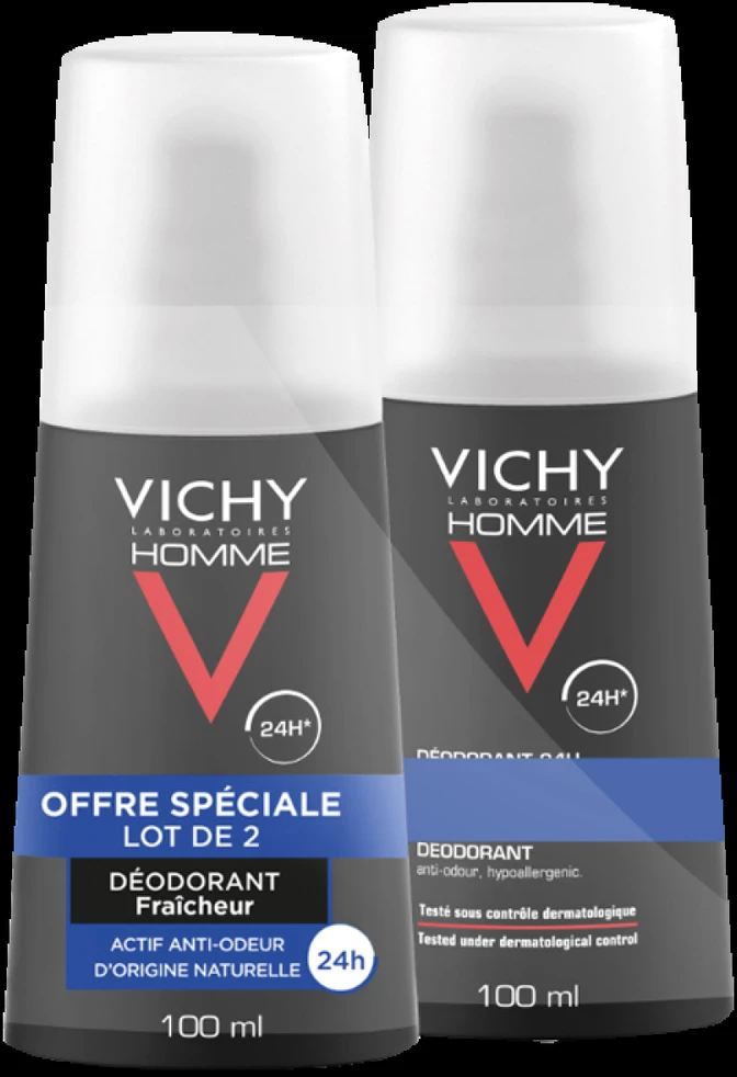 Vichy Homme 24H Ultra-Refreshing Dezodorantas dezodorantas vyrams, 2 x 100 ml