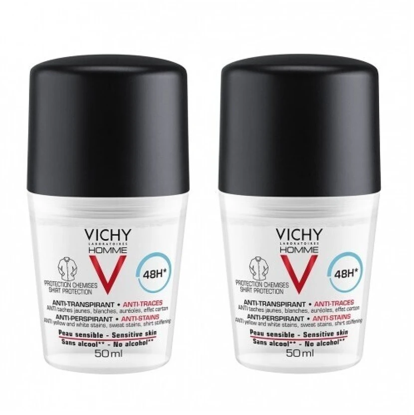 "Vichy" 48 valandų trukmės antiperspiranto rutuliukų rinkinys vyrams "Homme 48h" (antiperspirantas) 2 x 50 ml