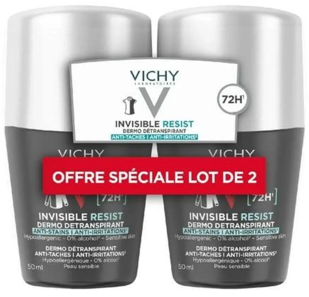 Rutulinis dezodorantas-antiperspirantas vyrams Vichy Homme Invisible Resist 72H, 2 x 50 ml