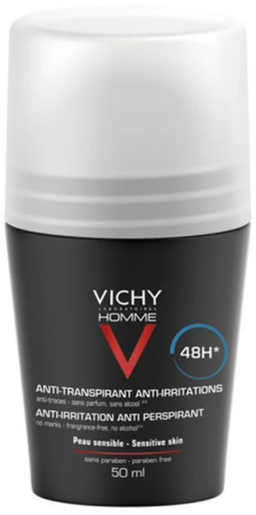 Vichy Homme Roll-on Anti-Transpirant Extra Sensitive 48H Vyriškas rutulinis dezodorantas jautriai odai, 50 ml