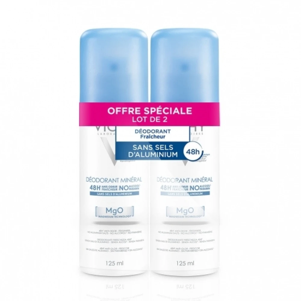 "Vichy" mineralinis dezodorantas purškiklis 48H (mineralinis dezodorantas ) 2 x 125 ml