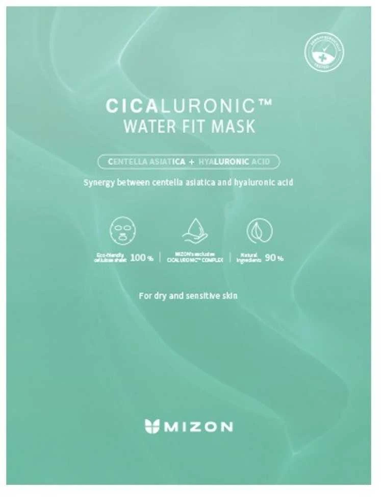 Vienkartinė veido kaukė Mizon Cicaluronic Vanduo Fit Mask, su azijine centele ir hialurono rūgštimi, intensyviai drėkinanti, 24 g