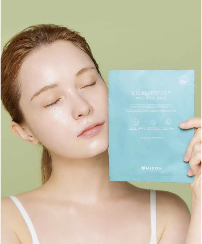 Vienkartinė veido kaukė Mizon Cicaluronic Vanduo Fit Mask, su azijine centele ir hialurono rūgštimi, intensyviai drėkinanti, 24 g