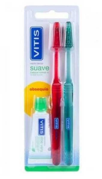 "Vitis DUPLO" minkštas dantų šepetėlis + pasta 15ml