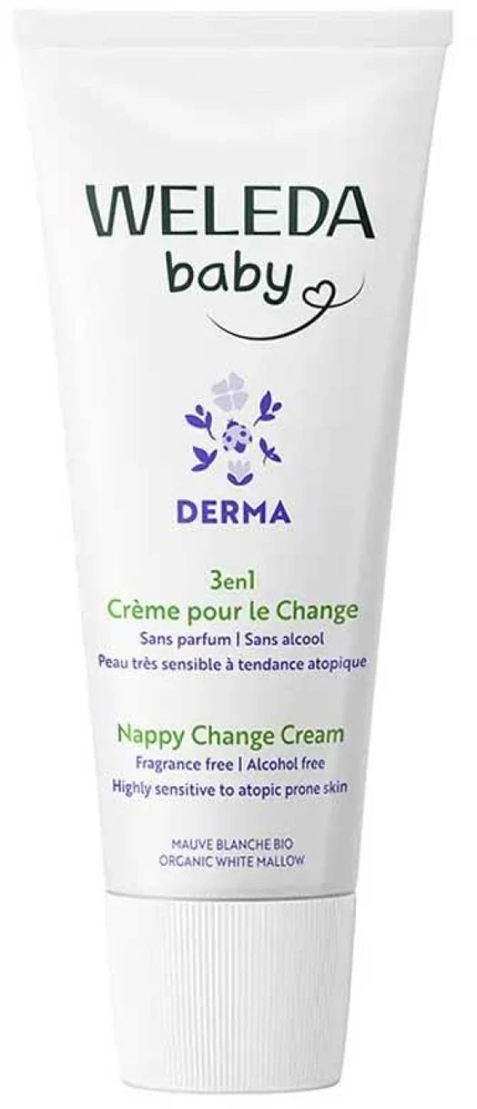 Weleda Baby Derma 3In1 Nappy Change Change vystyklų keitimo kremas jautriai kūdikių odai, 50 ml