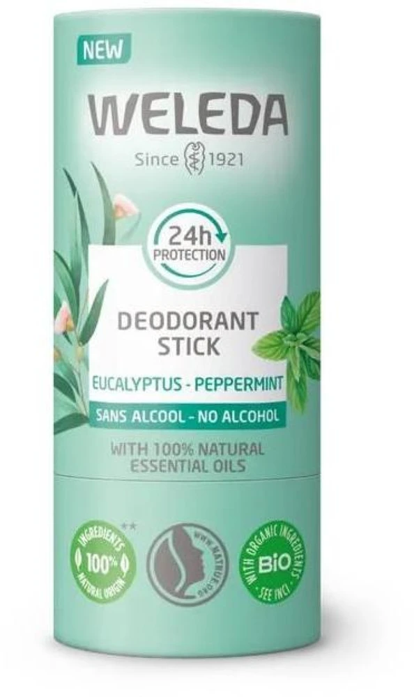 Weleda Eucalyptus-Peppermint 24H Dezodorantas Stick pieštukinis dezodorantas be alkoholio, 50 g