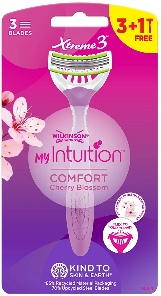 Wilkinson Sword vienkartinis skustuvas moterims My Intuition Comfort Cherry Blossom 3 + 1 vnt.