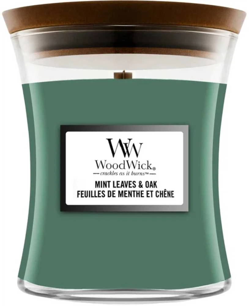 WoodWick Aromatinė žvakė (Mint Leaves & Oak), 275 g