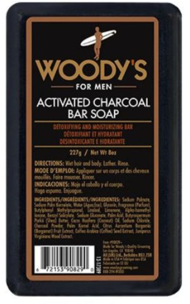 Woody's Activated Charcoal Bar Soap muilas su aktyvuota anglimi, 227 g