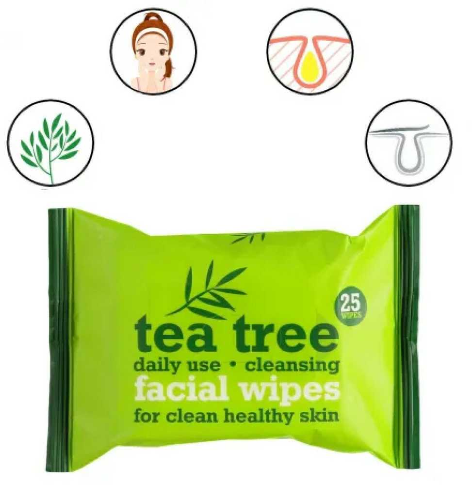 Pakabinamas šviestuvas Xpel Tea Tree Cleansing Wipes drėkinančios valomosios servetėlės, 25 vnt.