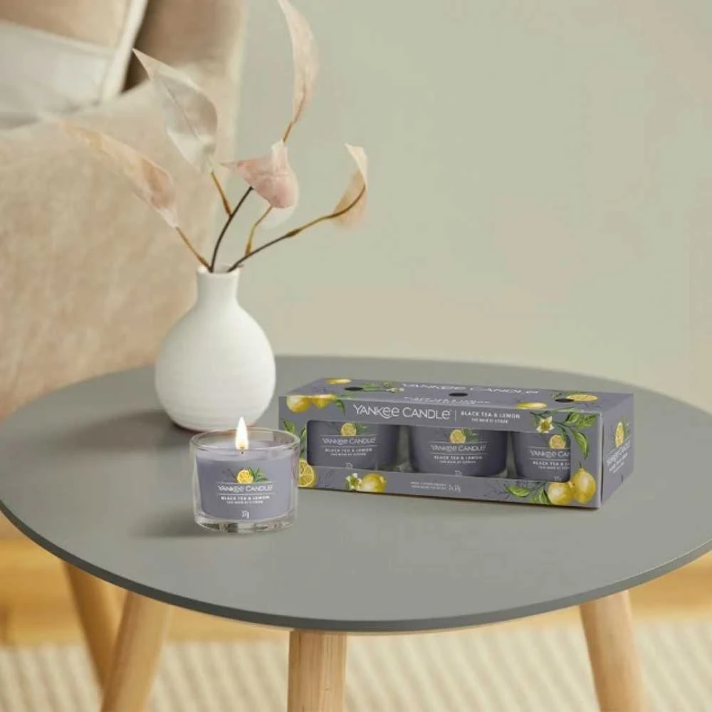 Yankee Candle Yankee žvakė su užpilu „Juodas arbata ir citrina“, 3 x 37 g