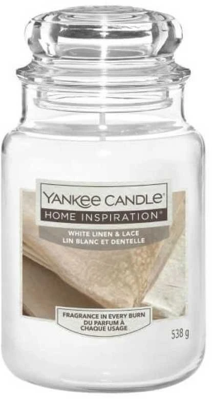 Yankee Candle kvepianti žvakė Home Inspiration didelė balta lininė - nėriniai 538 g