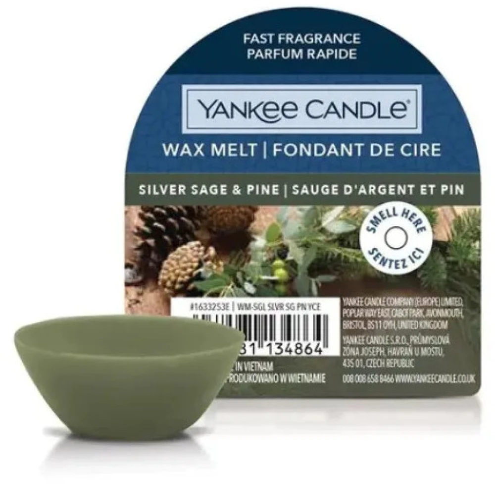 Yankee Candle Sidabrinis Sage & Pine kvepiantis vaškas, 22 g