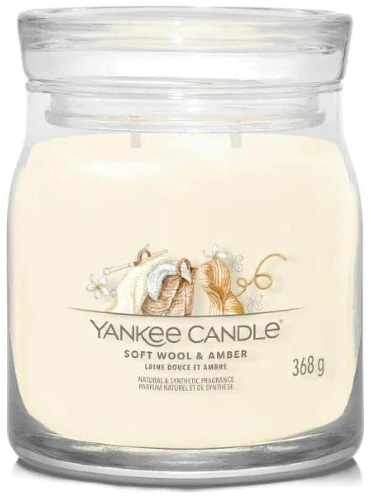 Yankee Candle Aromatinė žvakė Signatūrinė stiklinė vidutinė "Soft Wool" - Gintarinė 368 g
