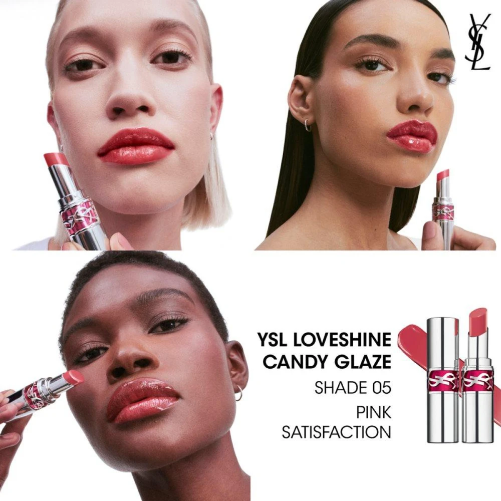 Yves Saint Laurent Candy Glaze Lip Gloss Stick Lūpų balzamas ir blizgis viename, 3.2 g | spalva: 5 Pink Satisfaction