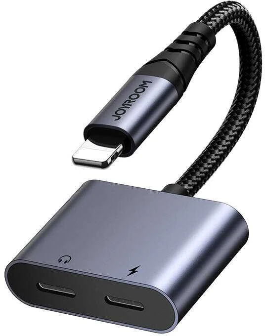 Du viename garso adapteris Joyroom SY-L02 Lightning į dvigubą žaibą (juodas)