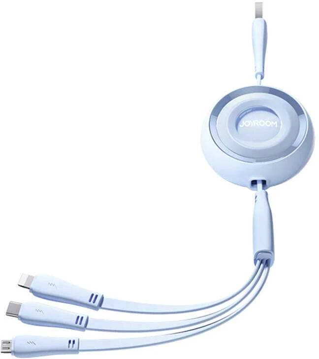 3in1 Joyroom Spalvingas USB į USB-C/Lightning/Micro USB laidas 3.5A, 1m (mėlynas)