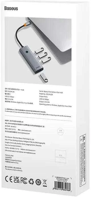 4in1 Hub Baseus UltraJoy USB-C iki USB 3.0 (pilka erdvė)