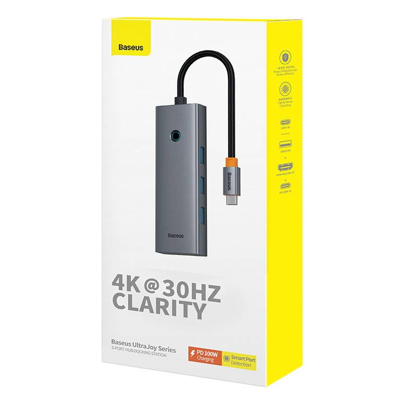 5-in-1 Hub Baseus UltraJoy serijos USB-C iki HDMI4K@30Hz+3xUSB 3.0+1xPD (pilka)