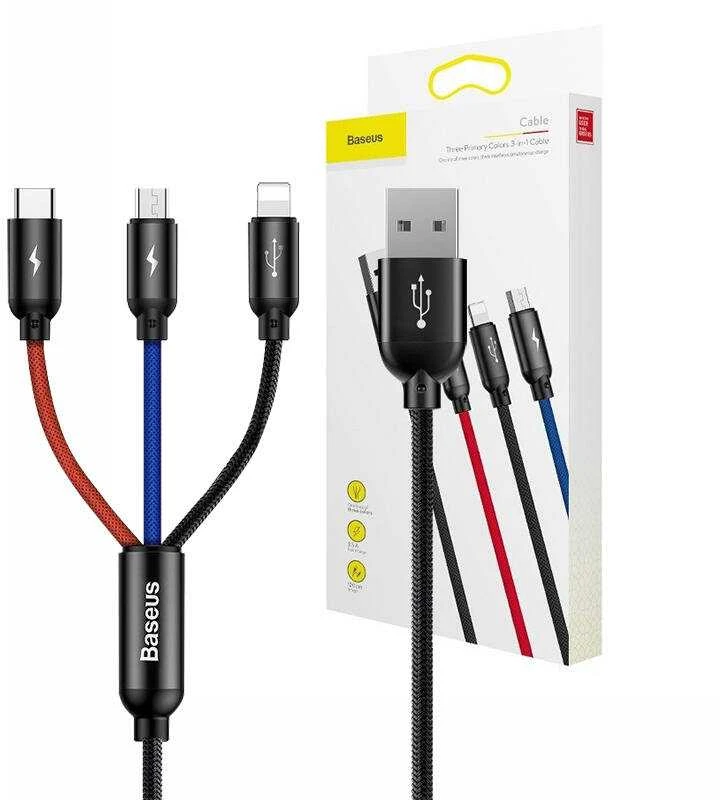 Baseus 3in1 kabelis USB-C / Lightning / Micro 3.5A 0.3m - Juodas