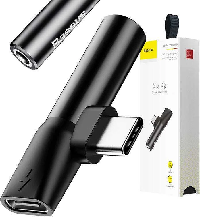 Baseus Audio adapteris L41 USB-C prie 3.5mm AUX lizdo + USB-C - Juodas