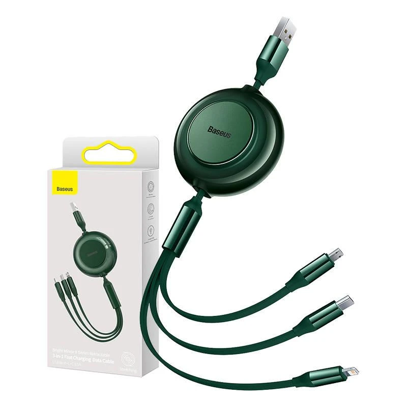 Baseus Bright Mirror 2 USB 3-in-1 kabelis skirtas micro USB - USB-C - Lightning 3.5A 1.1m - Žalias