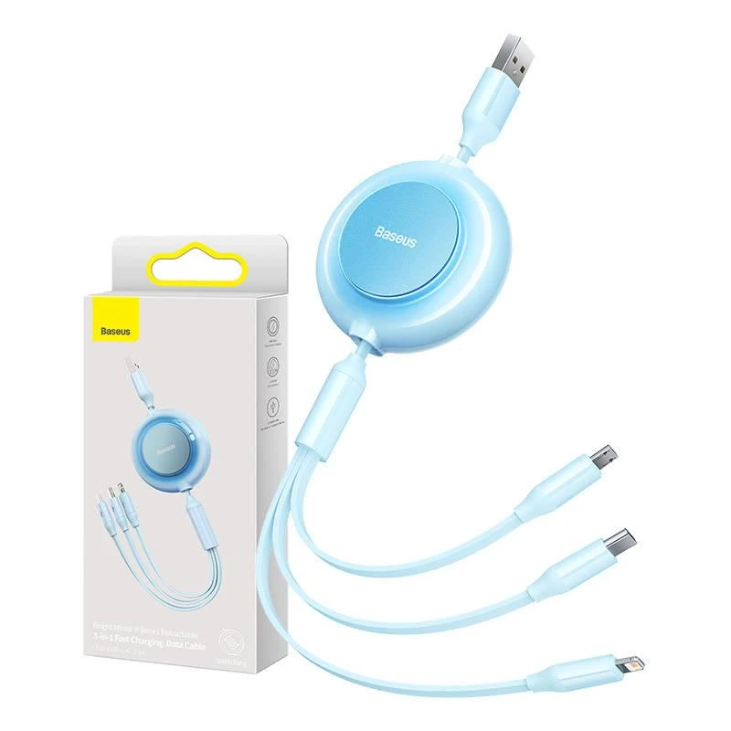 Baseus Bright Mirror 2 USB 3-in-1 kabelis skirtas micro USB - USB-C - Lightning 3.5A 1.1m – mėlynas