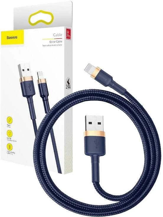 Baseus Cafule Lightning kabelis 2.4A 1m - Auksinis / Tamsiai mėlynas