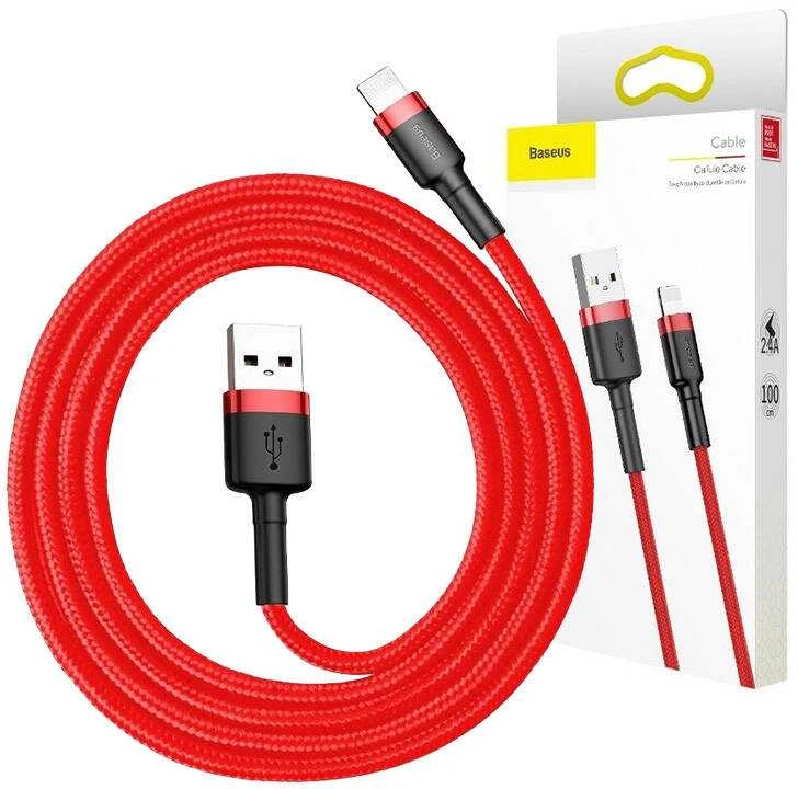 Kabelis Baseus USB2.0 A - IP lightning, 0.5 m, QC3.0 su nailoniniu šarvu Cafule raudonas/juodas