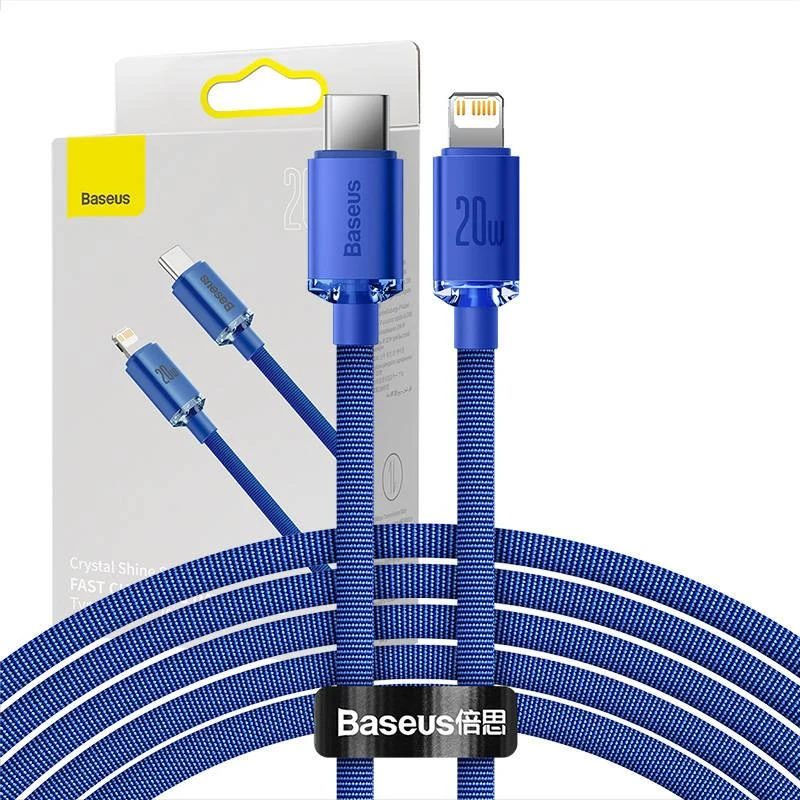 Baseus laidas Crystal Shine USB-C – Lightning 2,0 m 20W mėlynas